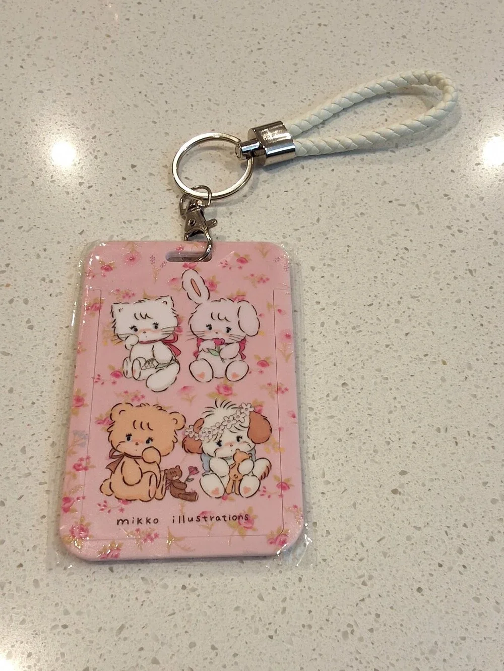 Mikko Illustrations Pink Floral ID Badge Holder Card Holder Keychain Wrist Strap